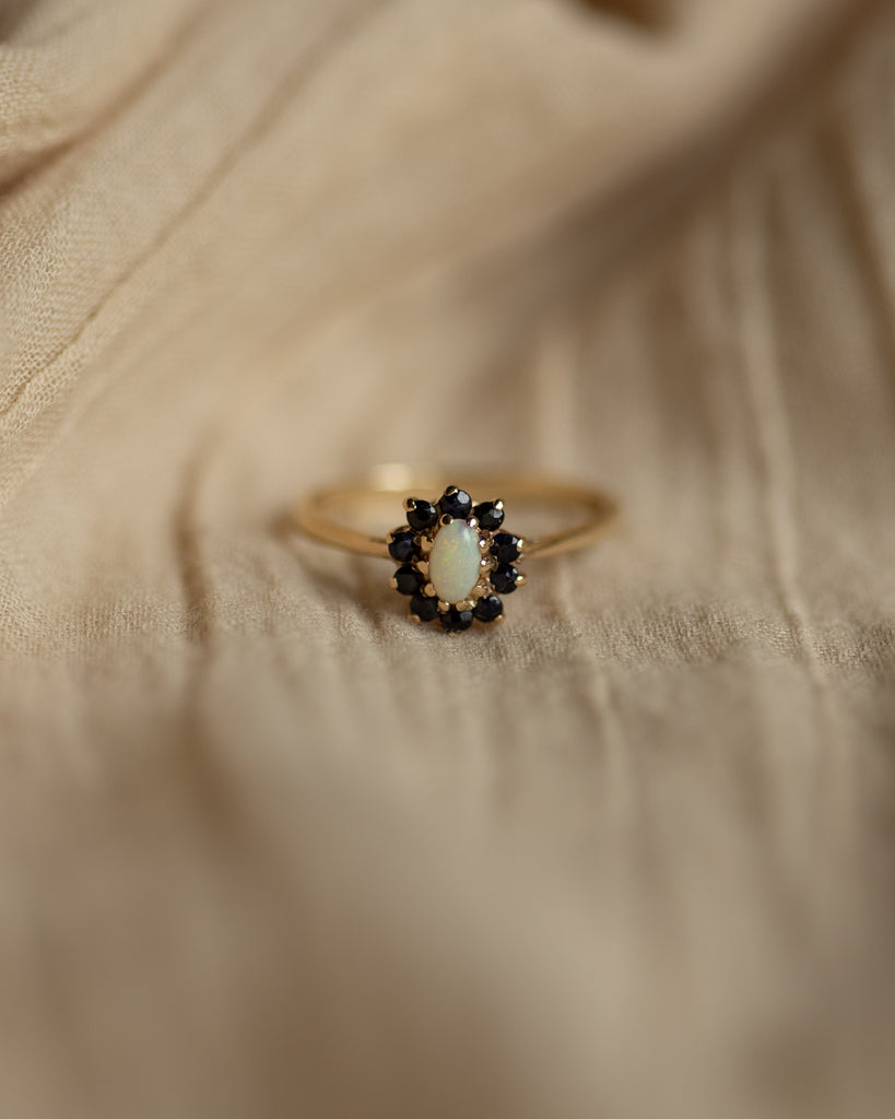 Wilma 1984 Vintage 9ct Gold Opal & Sapphire Cluster Ring