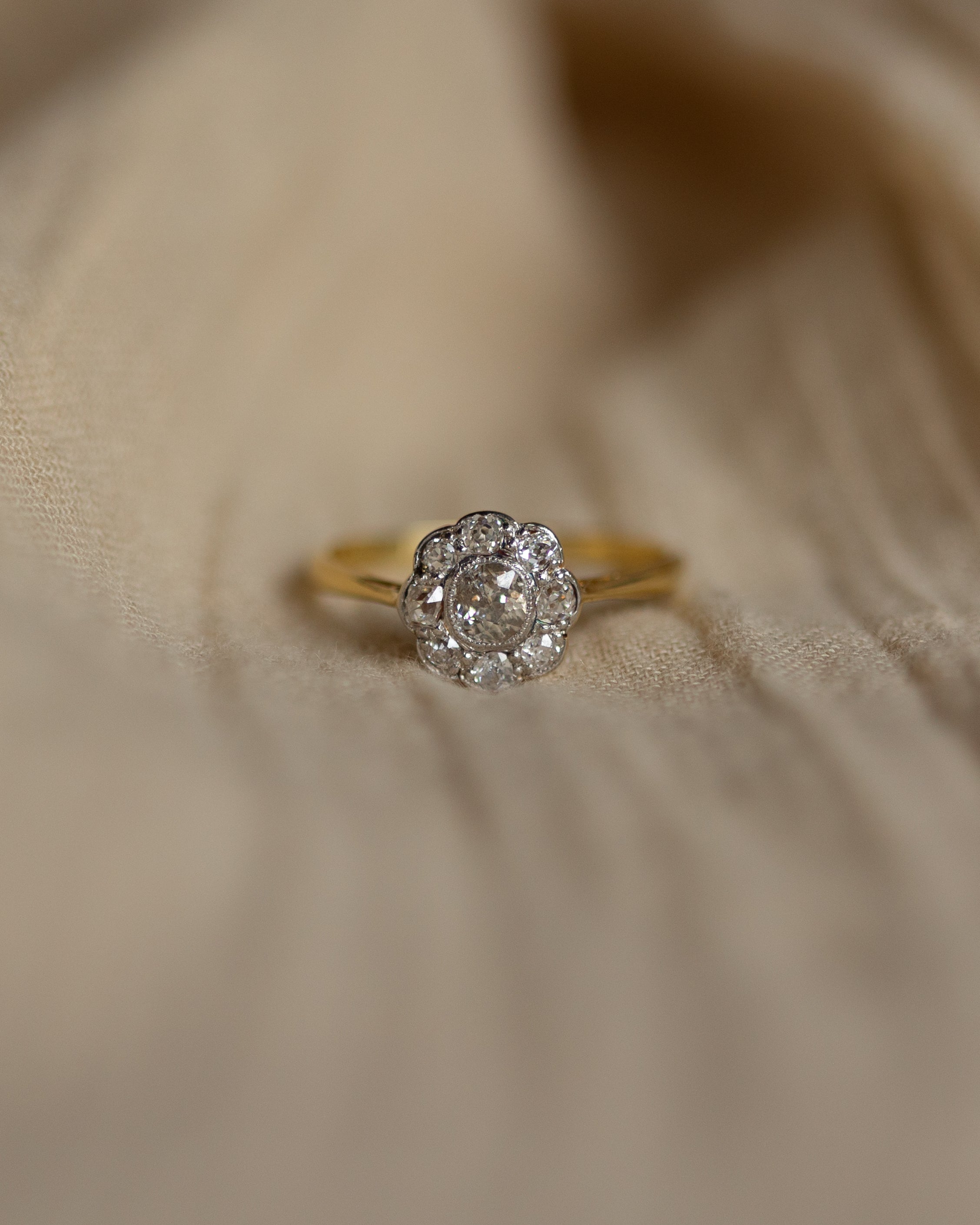 Image of Vivienne Antique 18ct Gold Diamond Daisy Cluster Ring