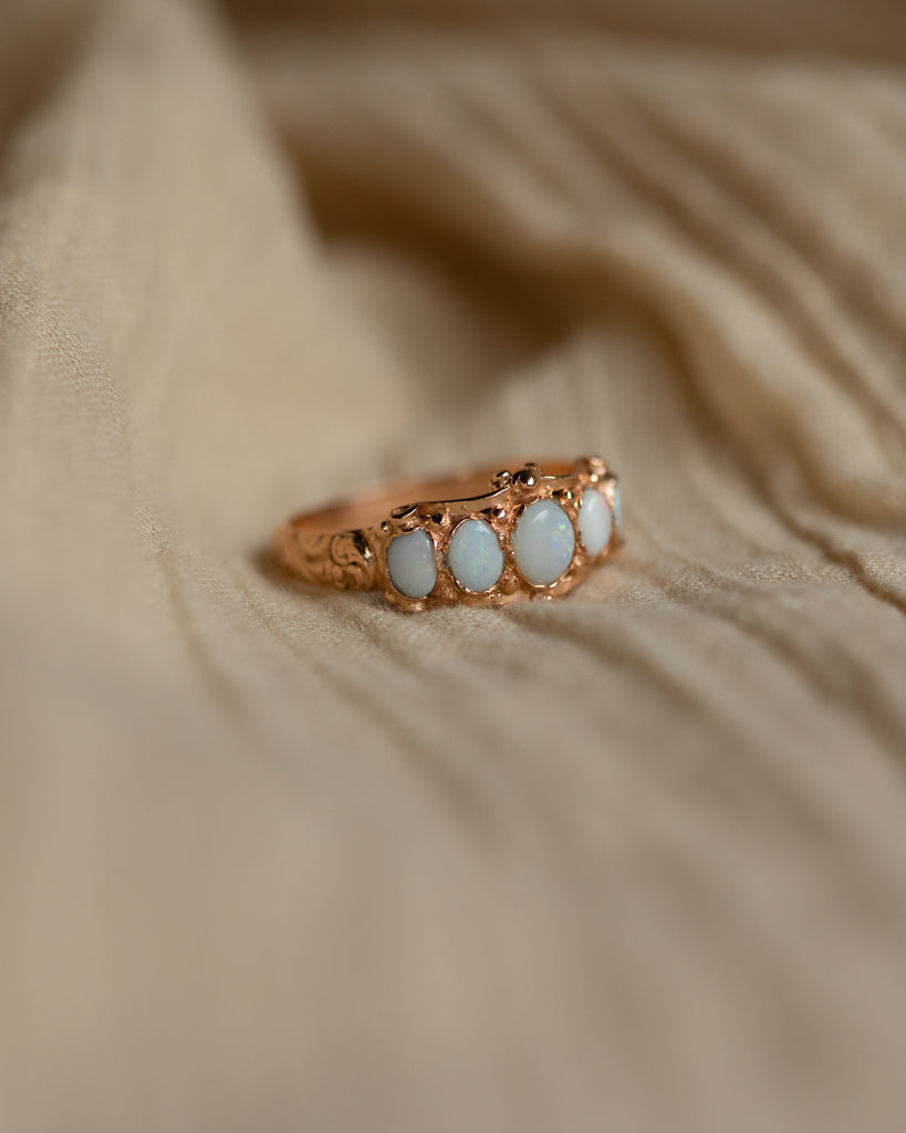 Reina 1990 Vintage 9ct Gold Opal Five Stone Ring