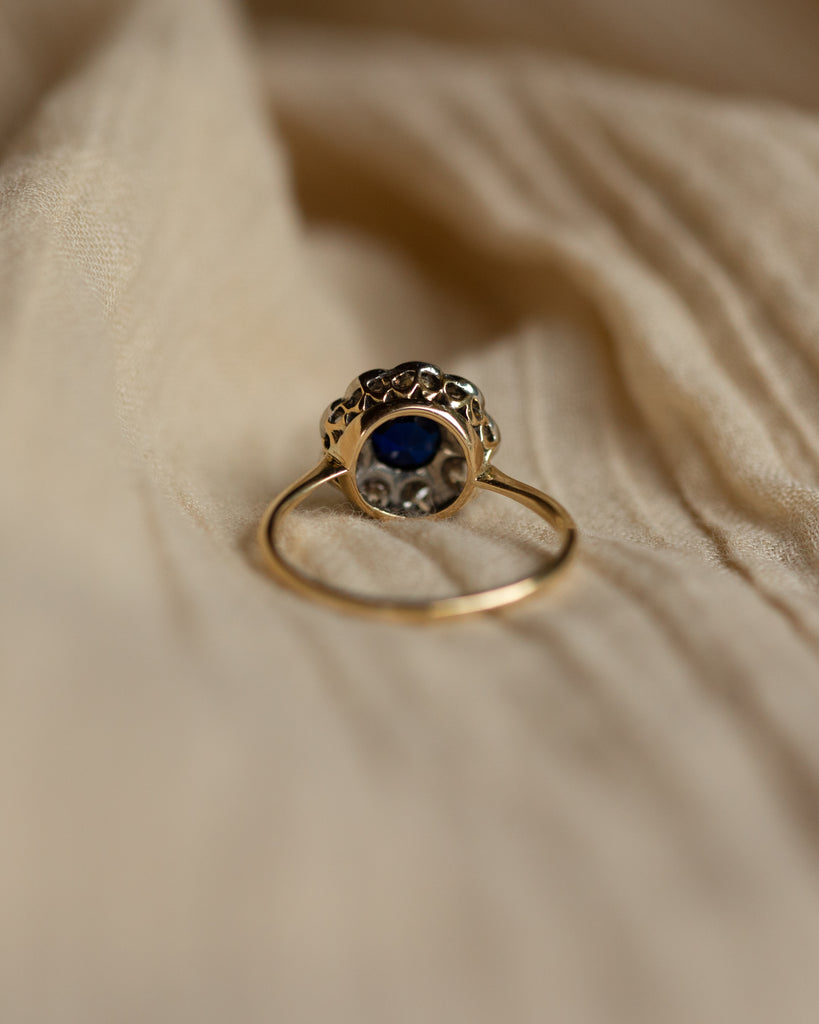 Eleanor Antique 18ct Gold Sapphire & Diamond Cluster Ring