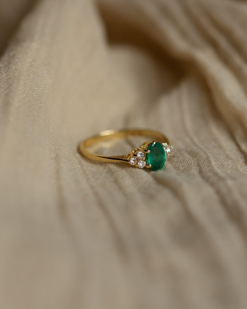 Helga 1988 Vintage 18ct Gold Emerald & Diamond Ring