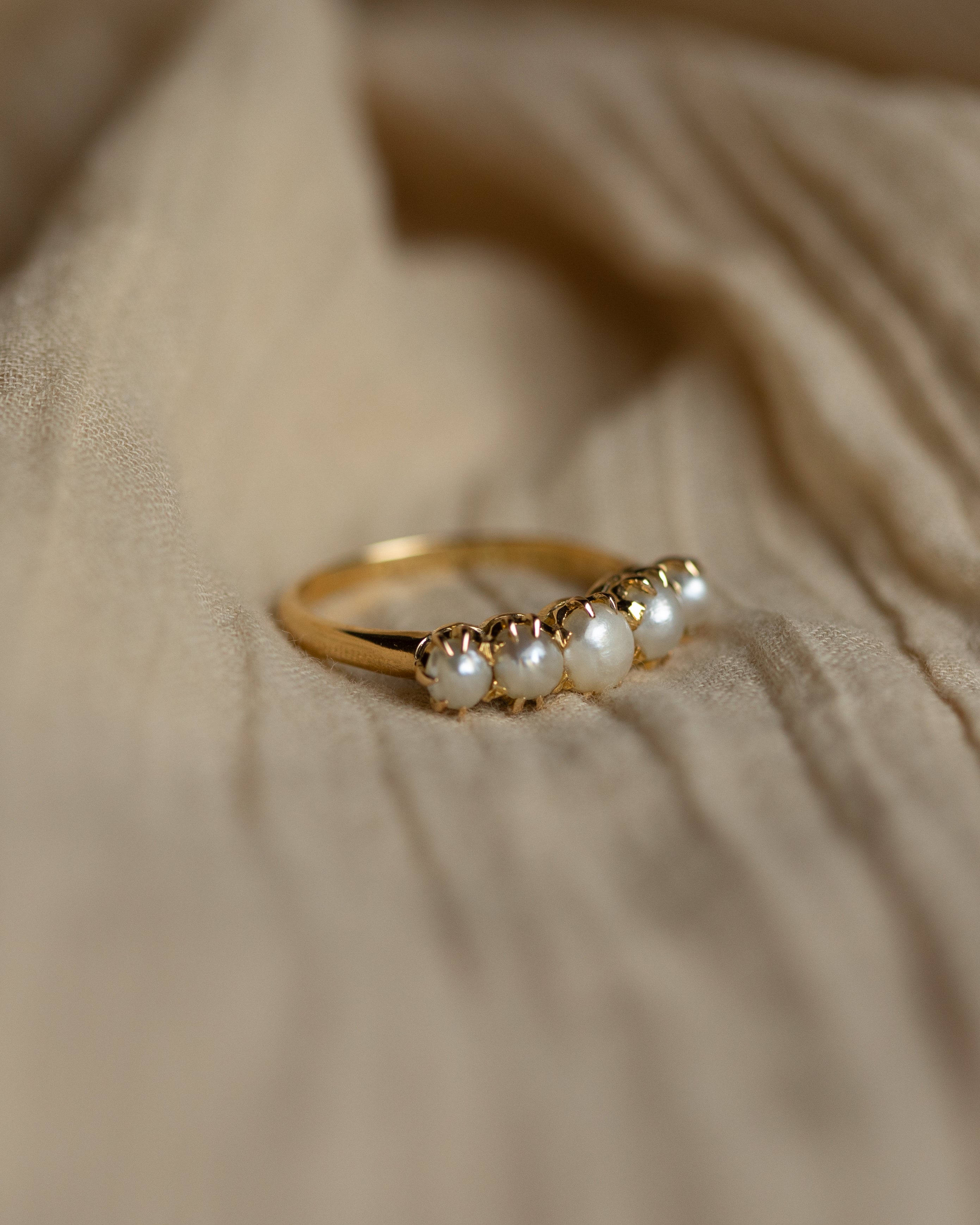 Gertrude 1861 Antique 18ct Gold Pearl Five Stone Ring