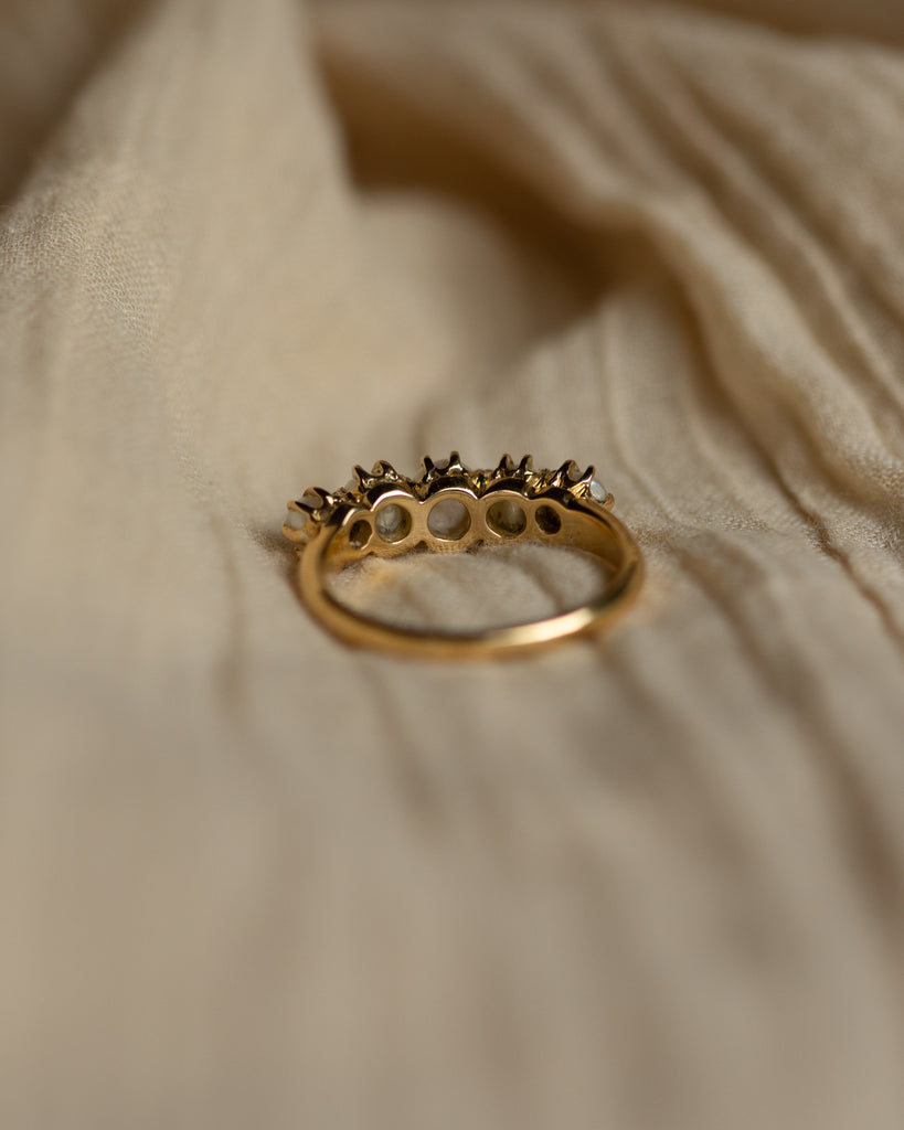 Gertrude 1861 Antique 18ct Gold Pearl Five Stone Ring