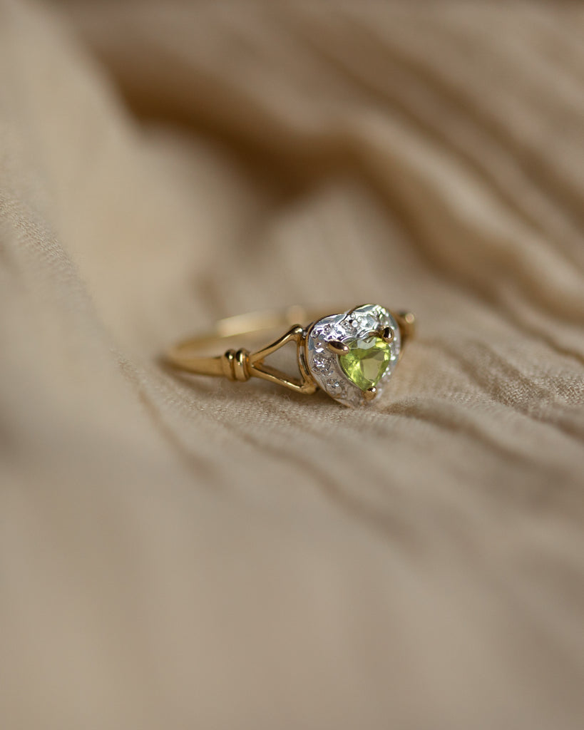 Georgianna Vintage 9ct Gold Peridot & Diamond Heart Cluster Ring