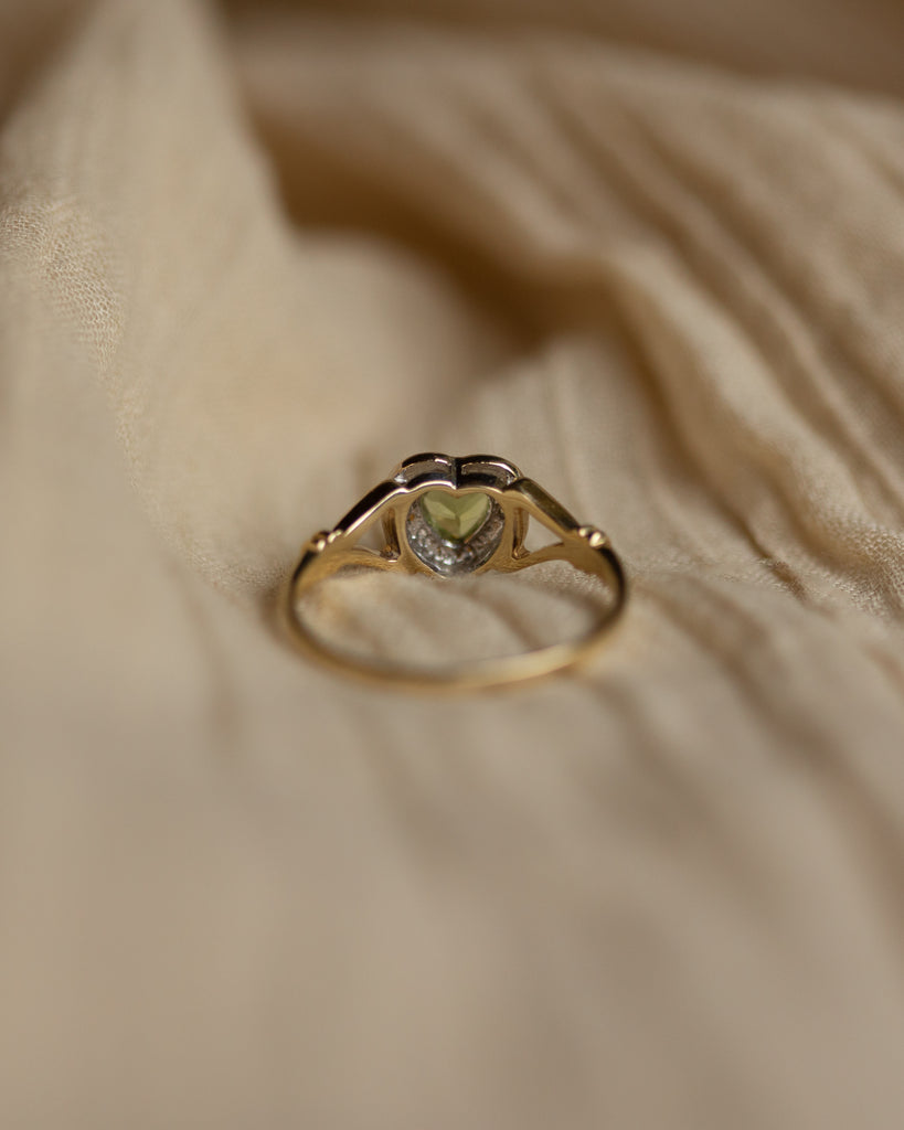 Georgianna Vintage 9ct Gold Peridot & Diamond Heart Cluster Ring