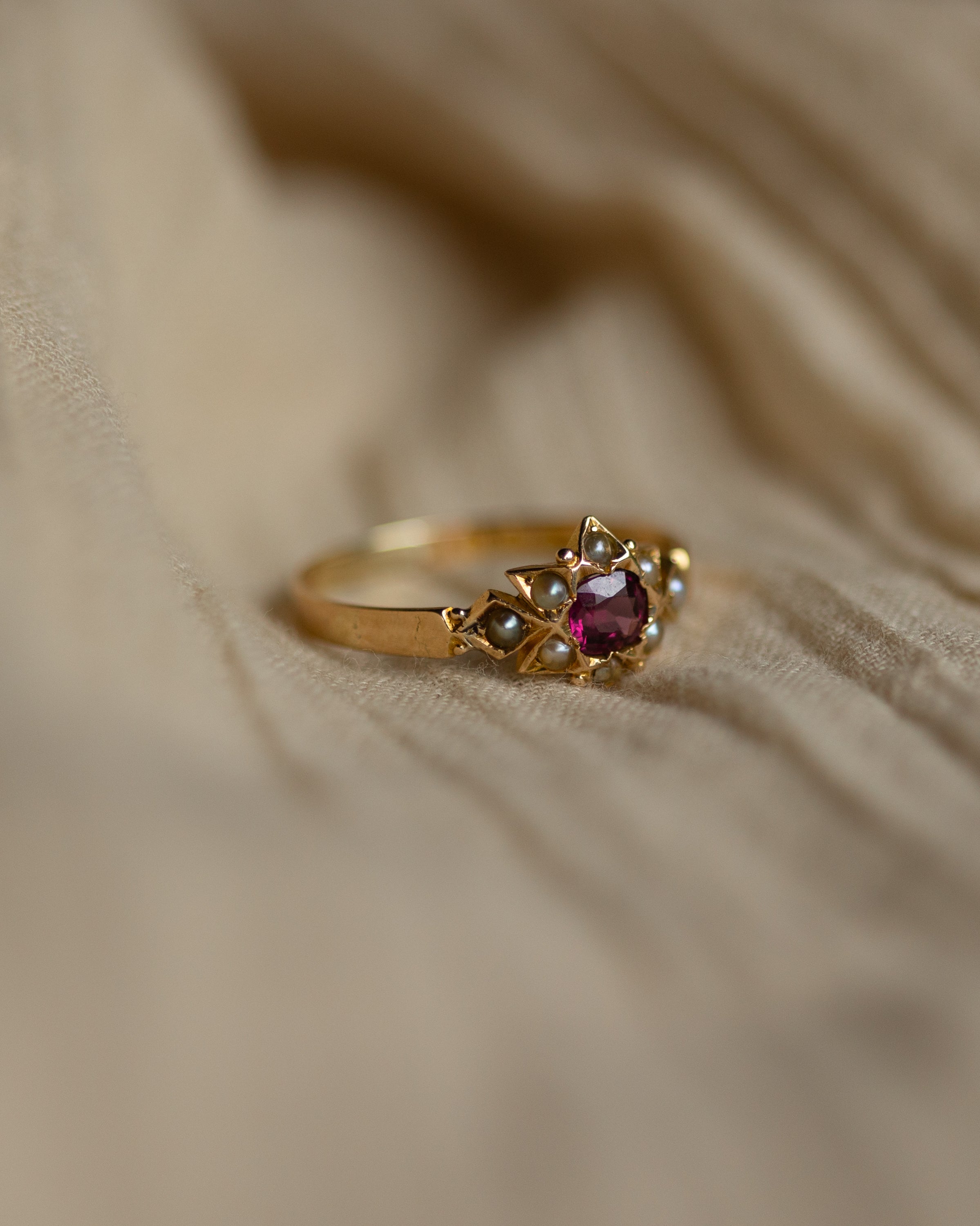 Agnes Victorian Antique 15ct Gold Ruby & Pearl Star Cluster Ring