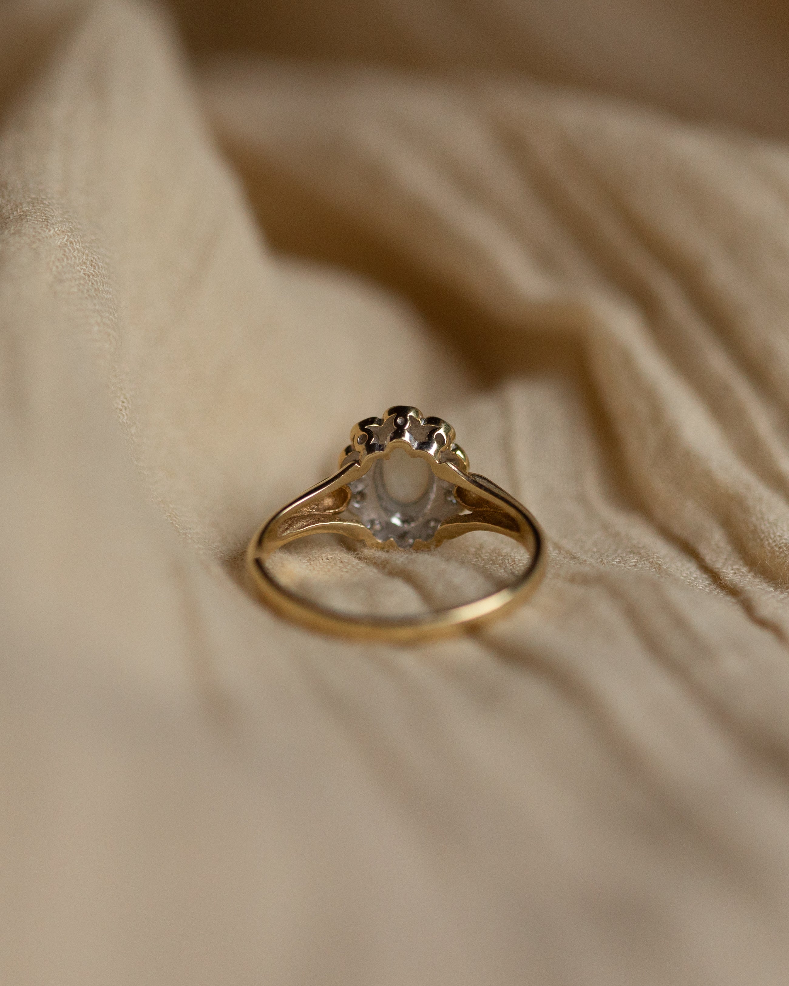 Adelina Vintage 9ct Gold Opal & Diamond Daisy Cluster Ring