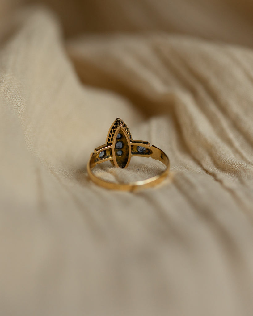Aubrey Antique 18ct Gold Sapphire & Pearl Marquise Ring