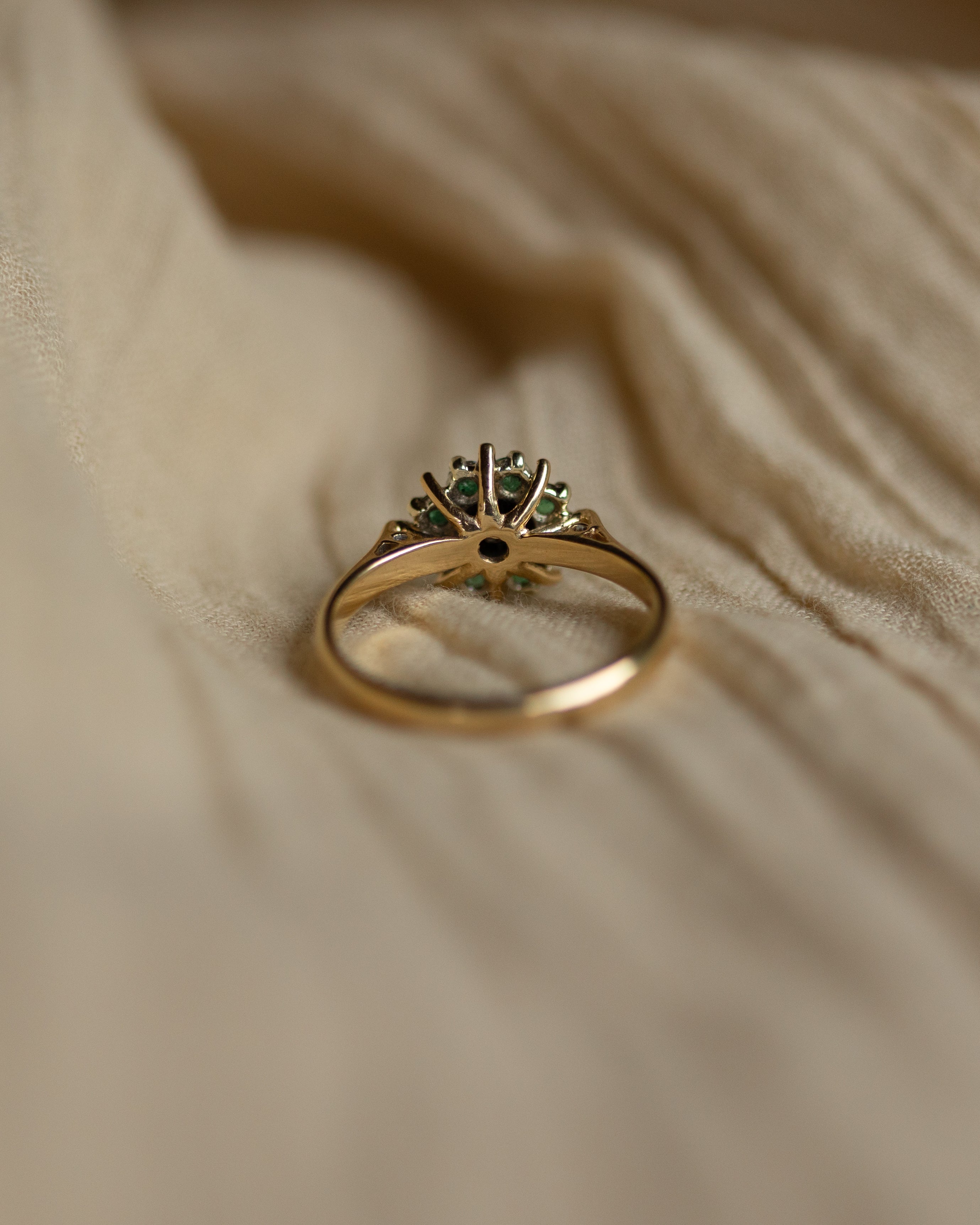Harriet 1979 Vintage 9ct Gold Emerald & Diamond Cluster Ring