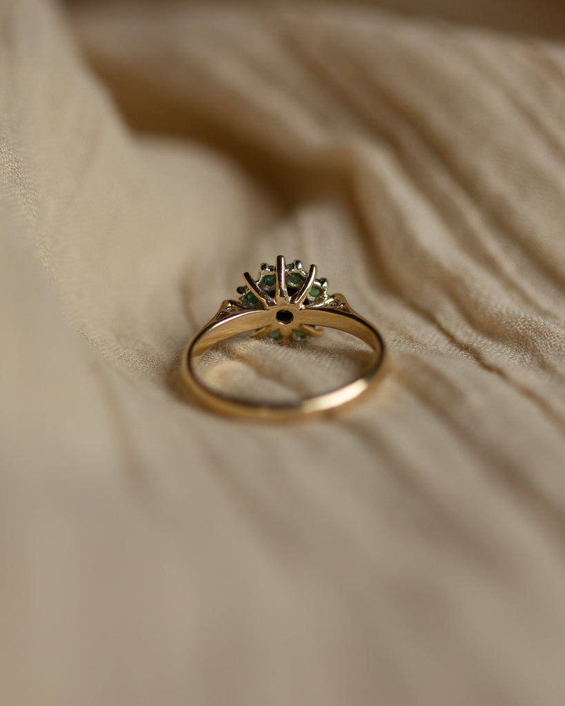 Harriet 1979 Vintage 9ct Gold Emerald & Diamond Cluster Ring