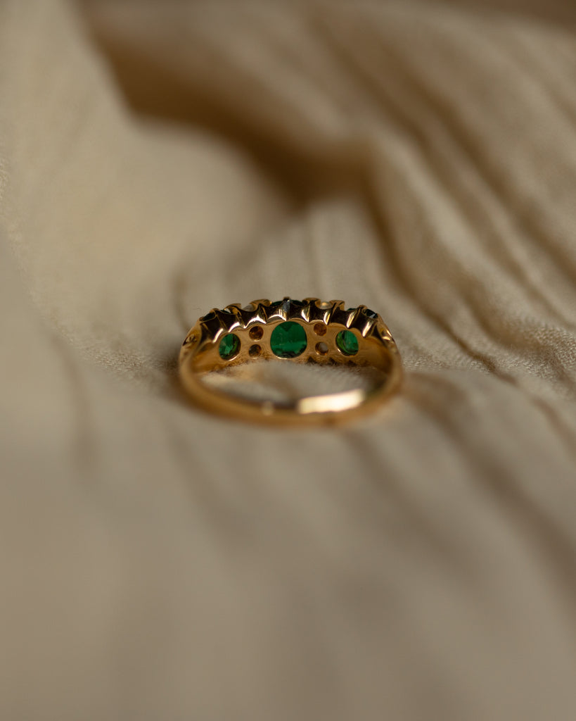 Regina 1903 Antique 18ct Gold Green Paste & Diamond Trilogy Ring