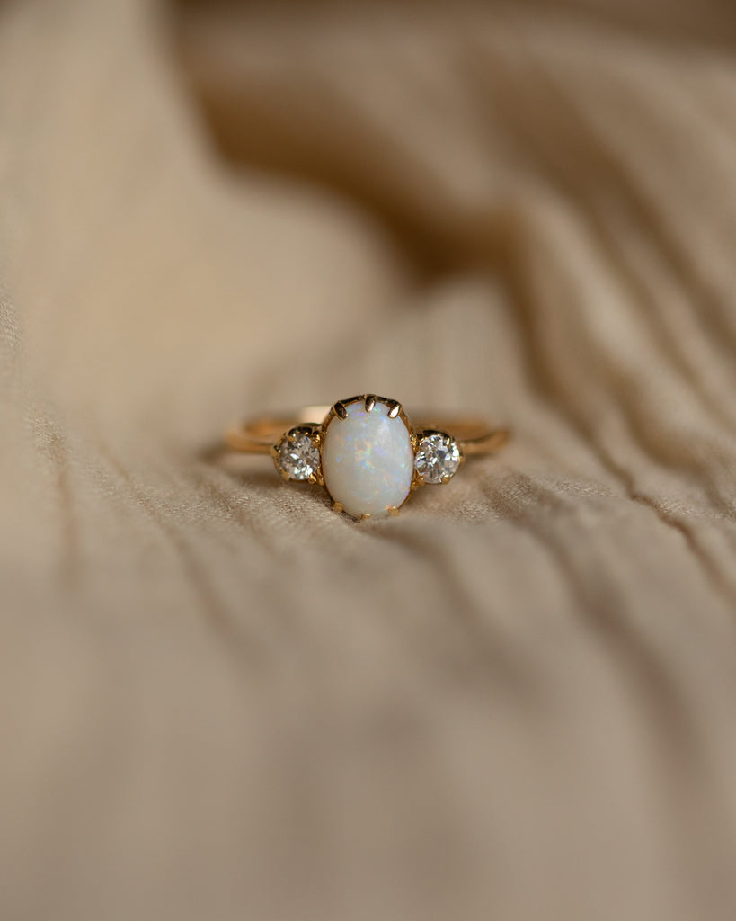 Daphne Antique 14ct Gold Opal & Diamond Trilogy Ring