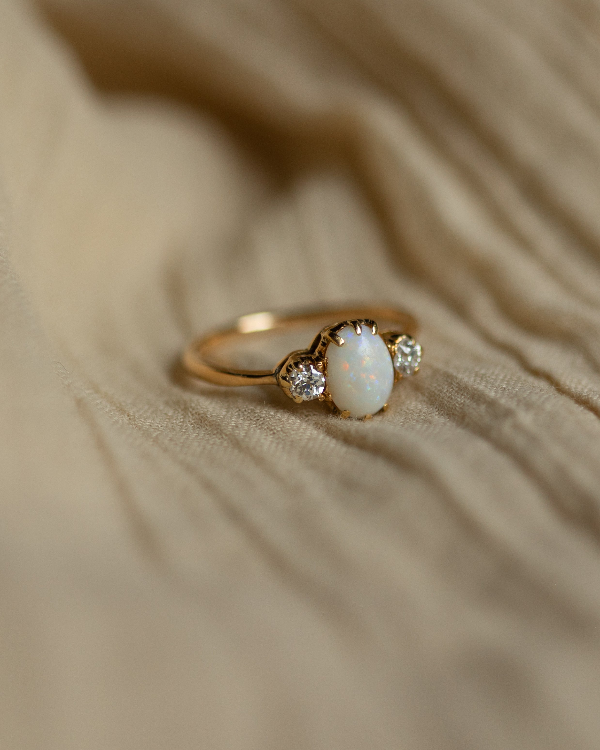 Daphne Antique 14ct Gold Opal & Diamond Trilogy Ring