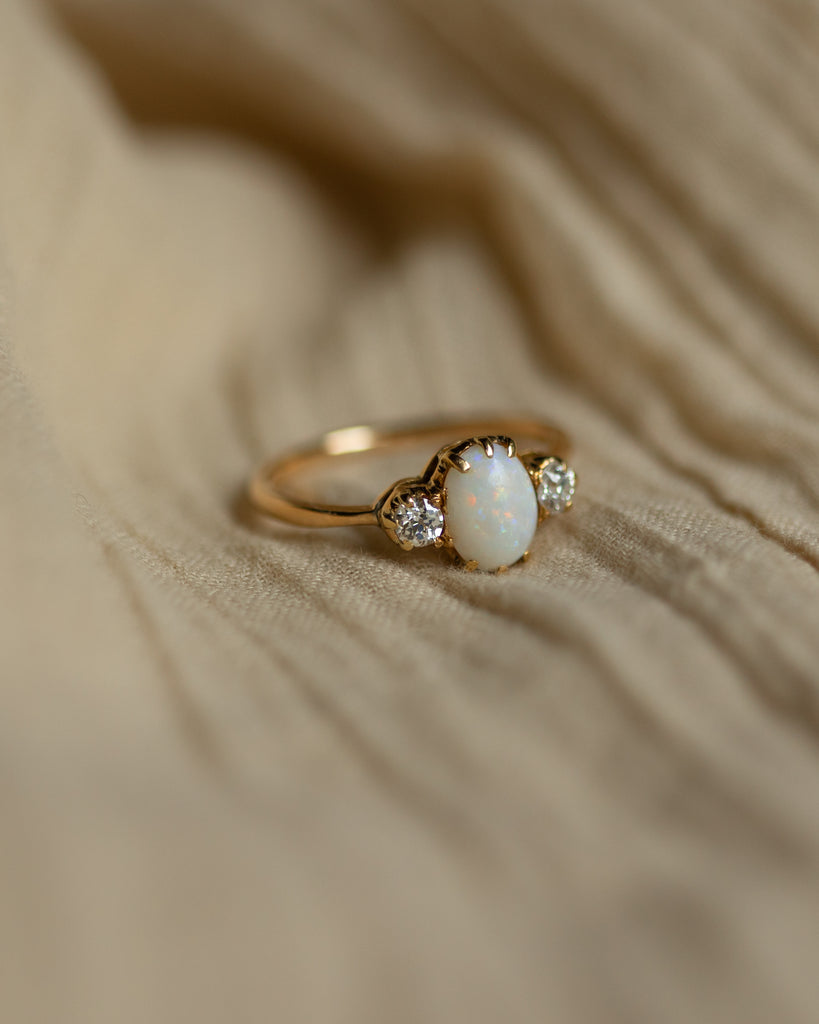 Daphne Antique 14ct Gold Opal & Diamond Trilogy Ring