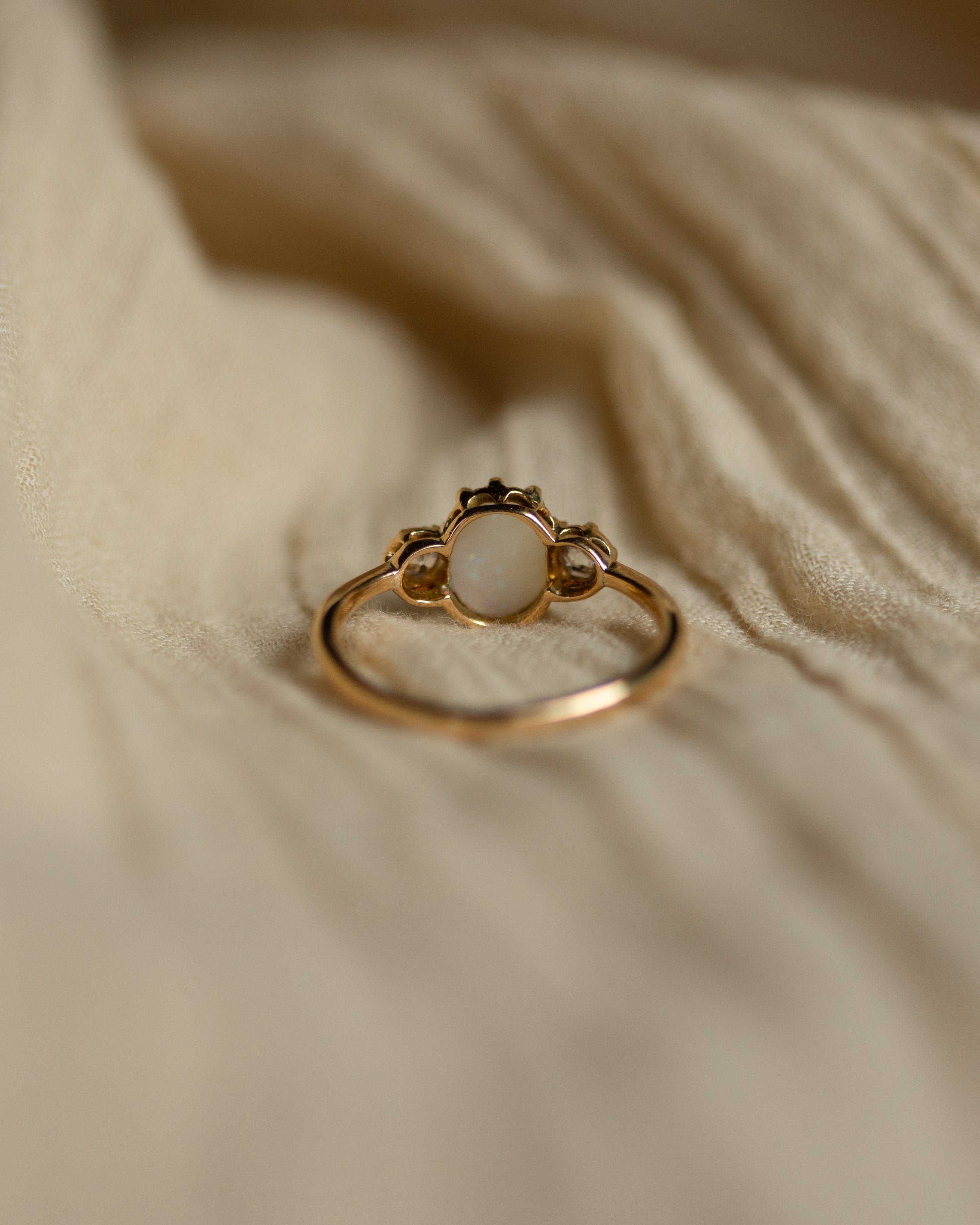 Daphne Antique 14ct Gold Opal & Diamond Trilogy Ring