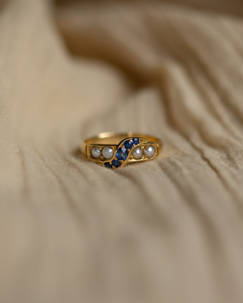 Dorothy Antique 9ct Gold Sapphire & Pearl Ring