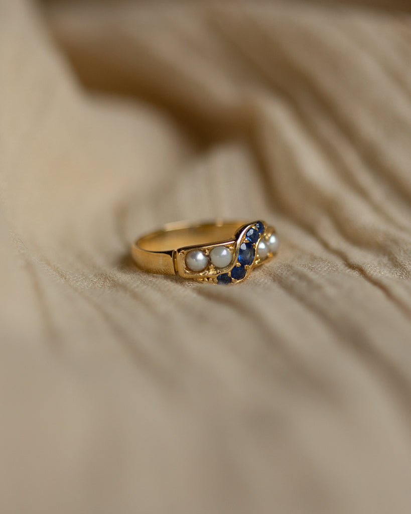 Dorothy Antique 9ct Gold Sapphire & Pearl Ring