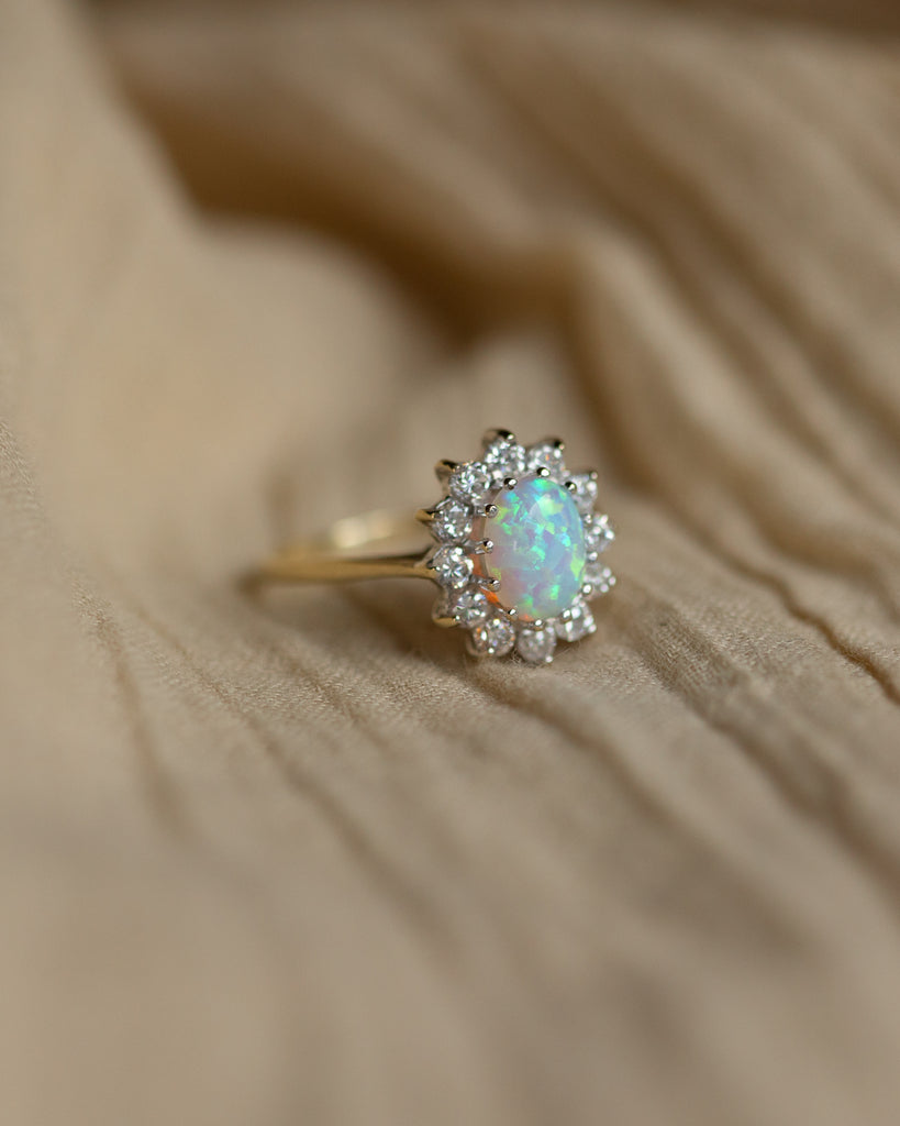 Lucy Vintage 9ct Gold Opal & CZ Cluster Flowerhead Ring