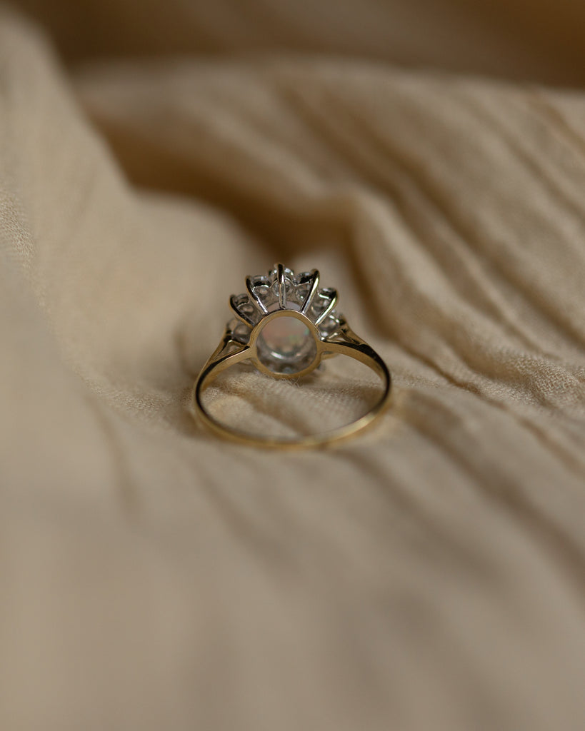 Lucy Vintage 9ct Gold Opal & CZ Cluster Flowerhead Ring