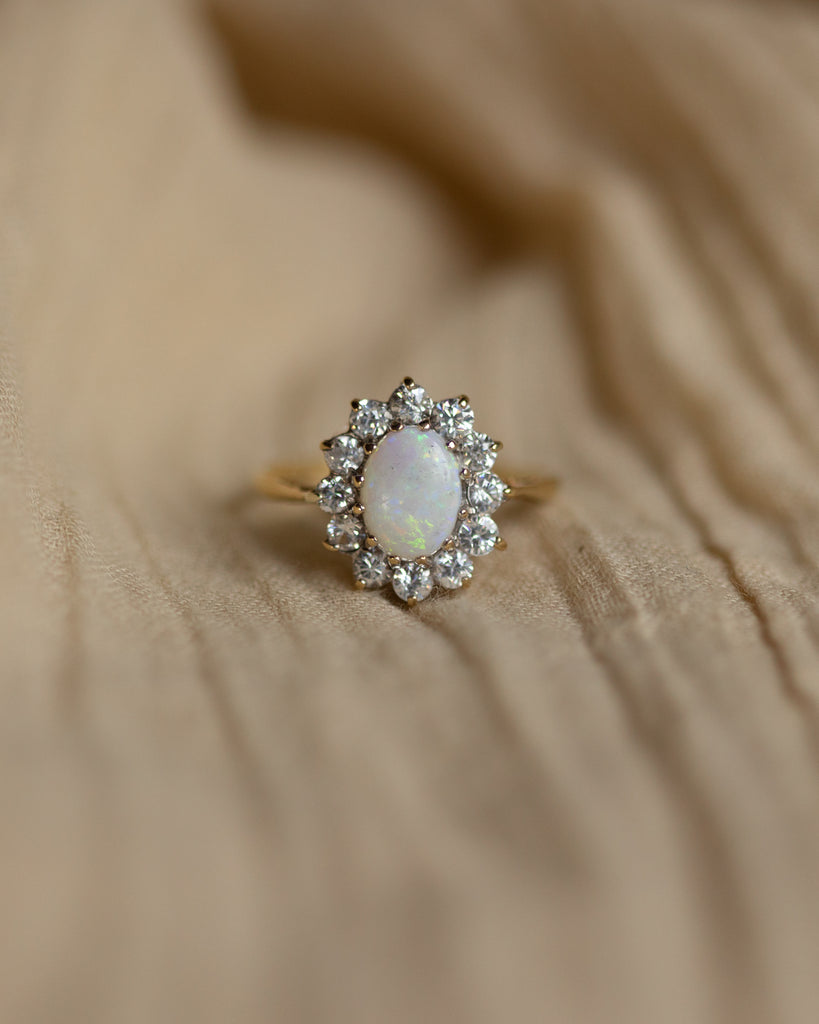 Daisy Vintage 14ct Gold Opal & CZ Cluster Flowerhead Ring