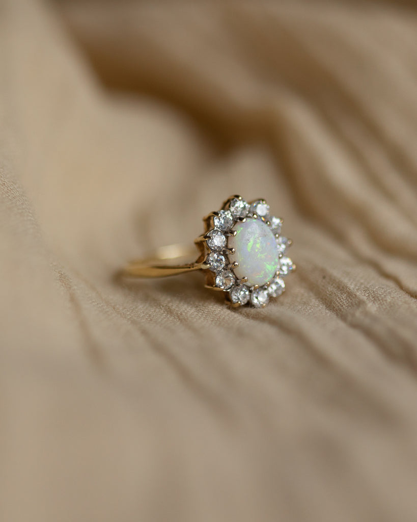 Daisy Vintage 14ct Gold Opal & CZ Cluster Flowerhead Ring