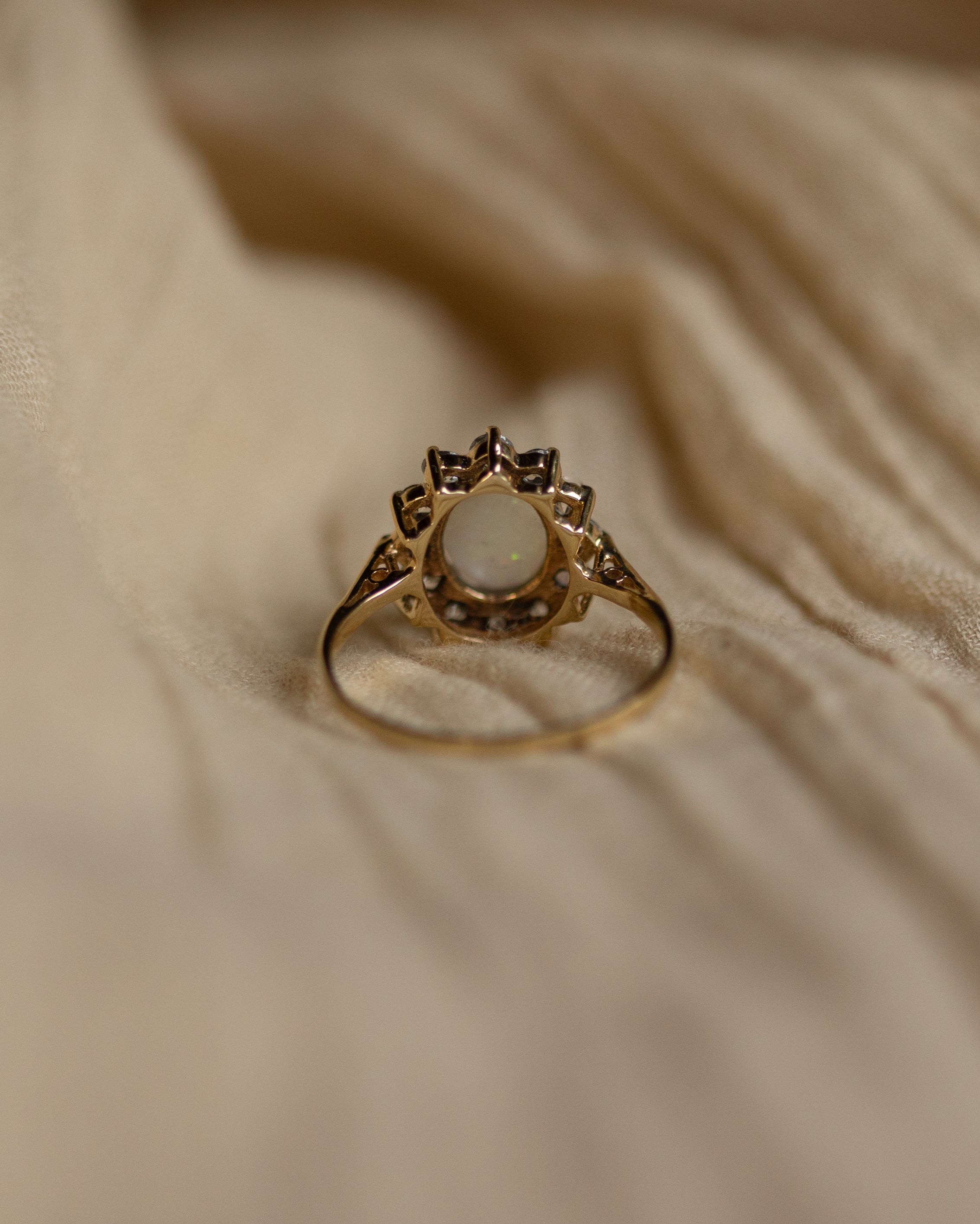 Daisy Vintage 14ct Gold Opal & CZ Cluster Flowerhead Ring