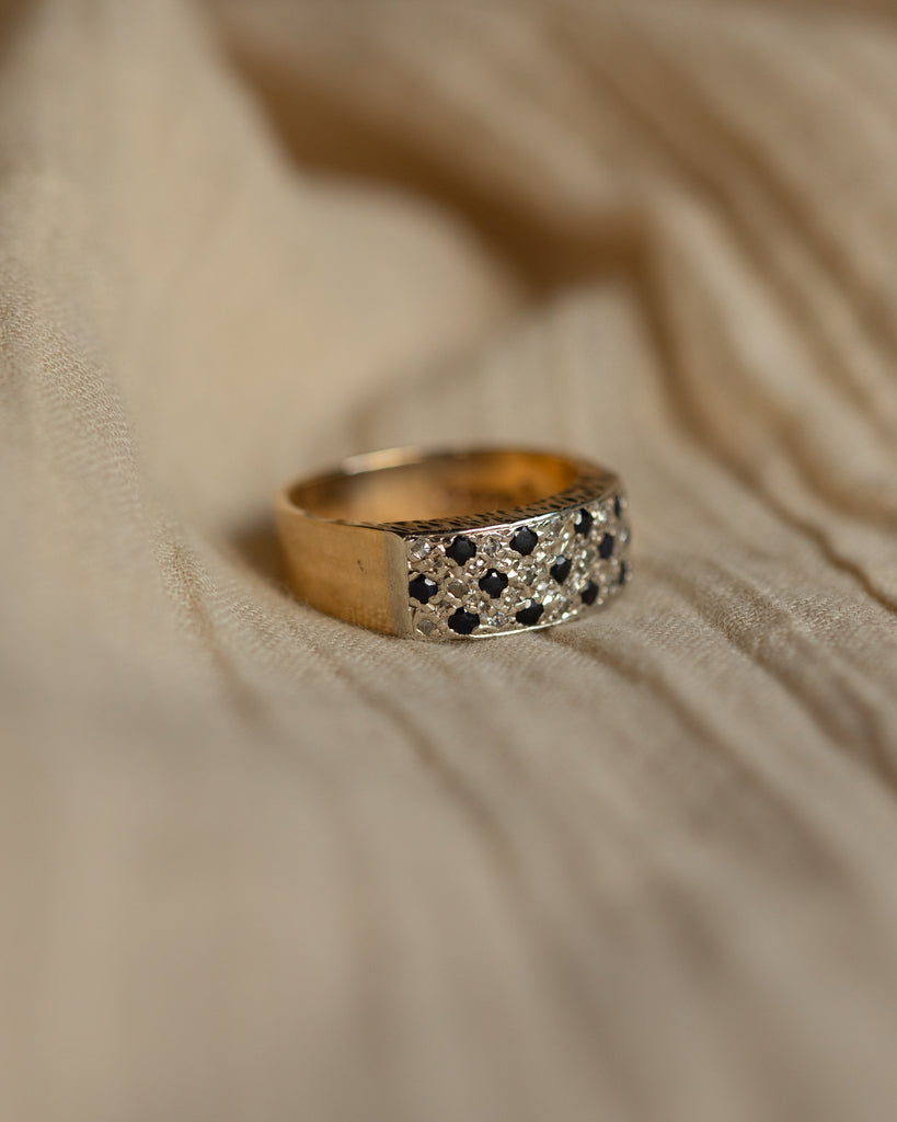 Nettie 1977 Vintage 9ct Gold Sapphire & Diamond Signet Ring