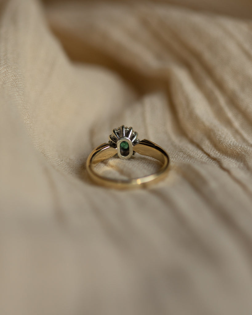 Iris Vintage 9ct Gold Emerald & Diamond Cluster Ring