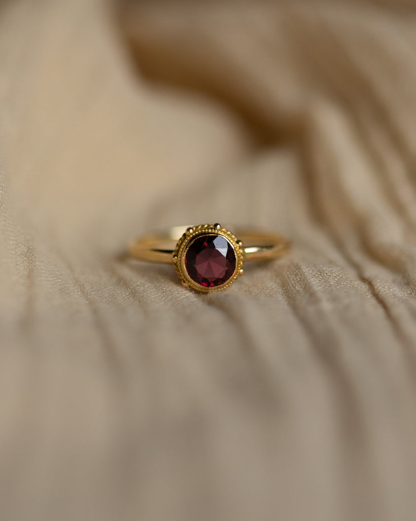Beatrix Antique 14ct Gold Garnet Single Stone Ring