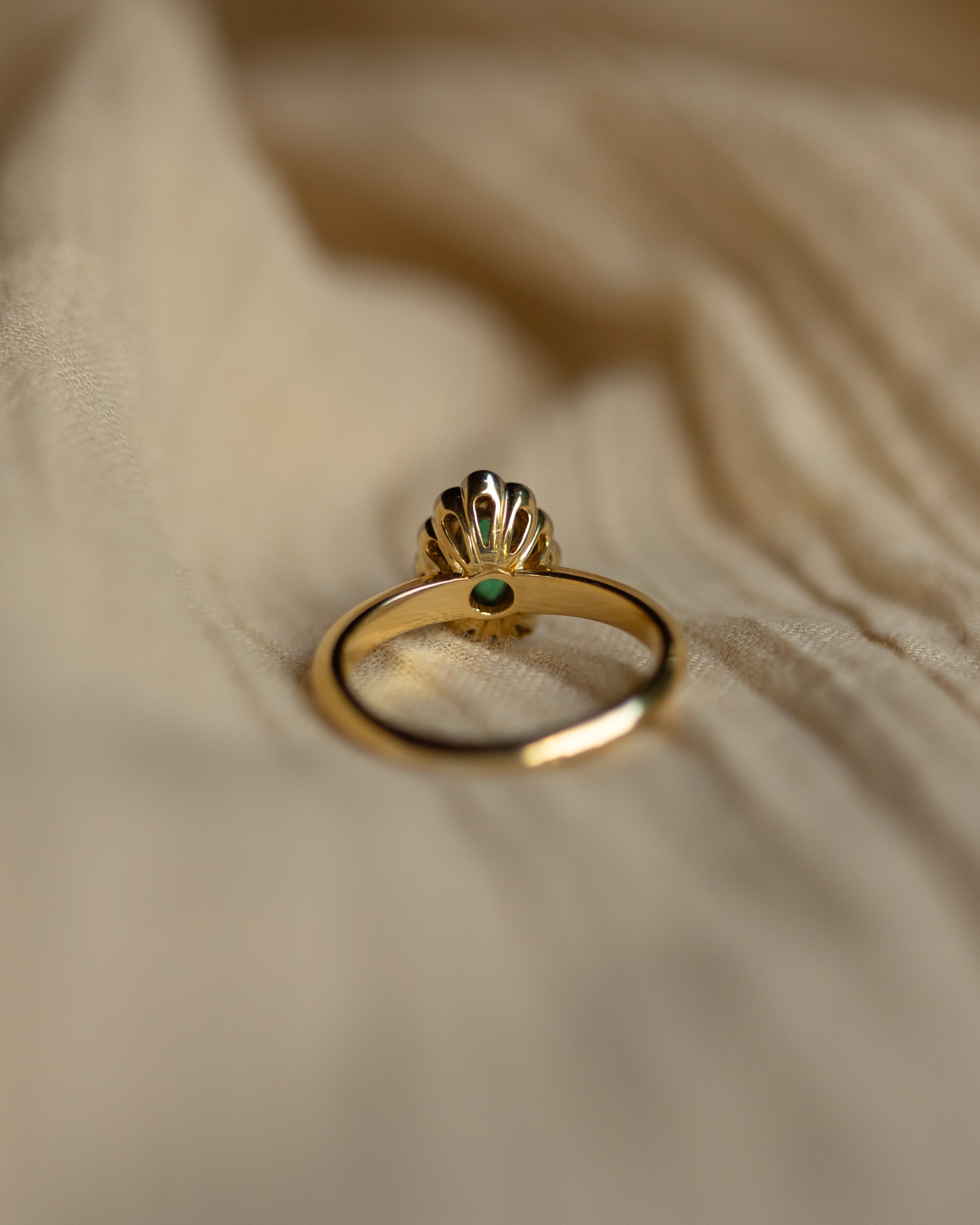 Delphine Vintage 18ct Gold Emerald & Diamond Marquise Cluster Ring