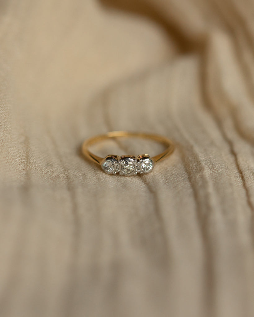 Emeline Vintage 18ct Gold Diamond Trilogy Ring
