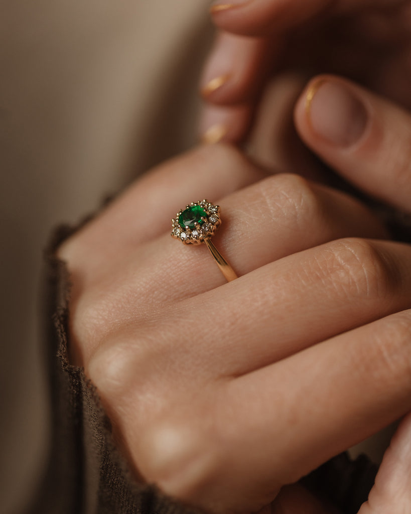 Margaux 1987 Vintage 18ct Gold Emerald & Diamond Cluster Ring
