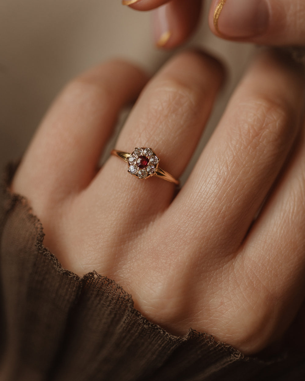 Violet Antique 18ct Gold Ruby & Diamond Cluster Ring