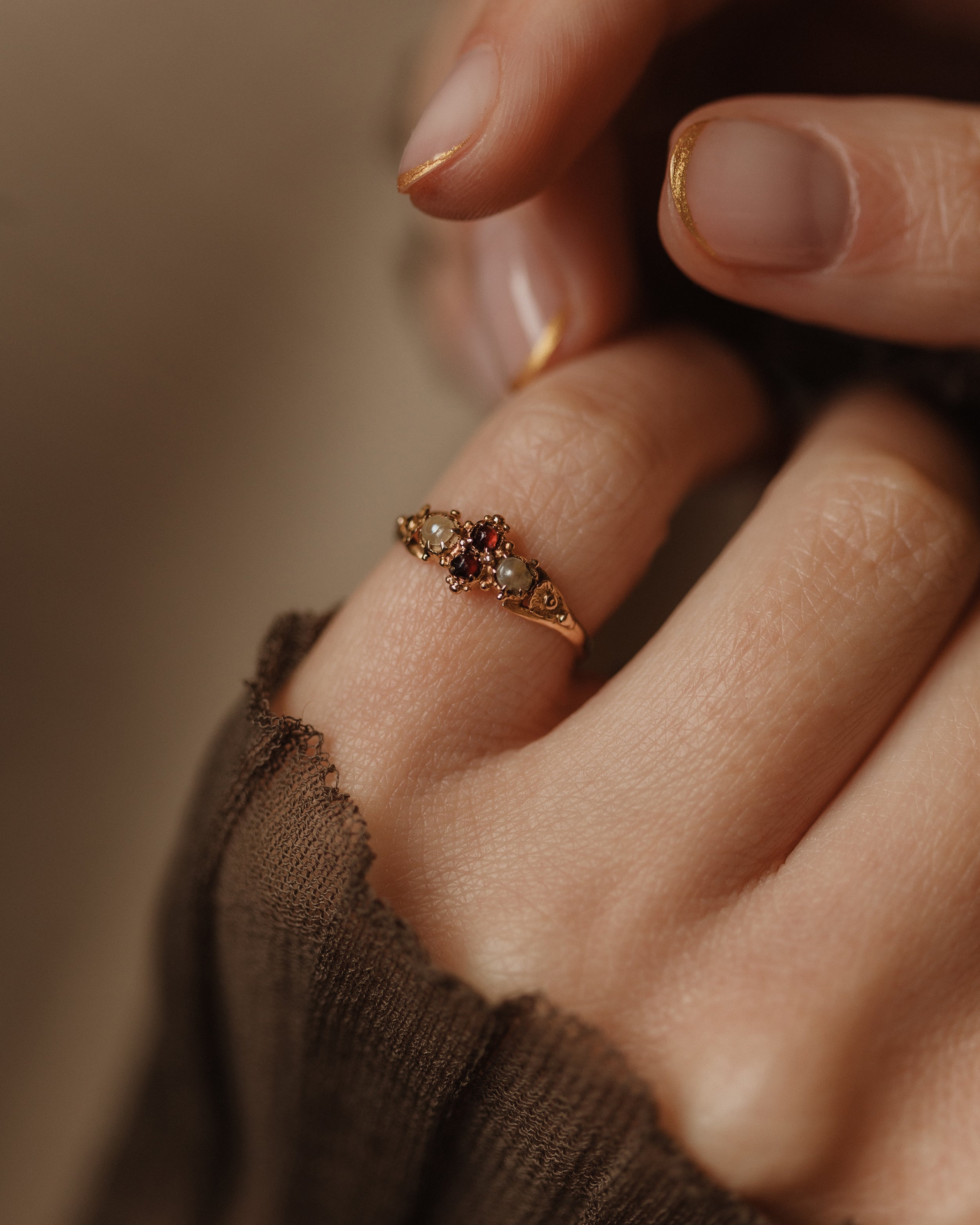 Etta Antique Victorian 14ct Gold Garnet & Pearl Ring