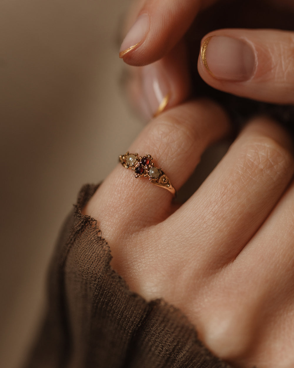 Etta Antique Victorian 14ct Gold Garnet & Pearl Ring