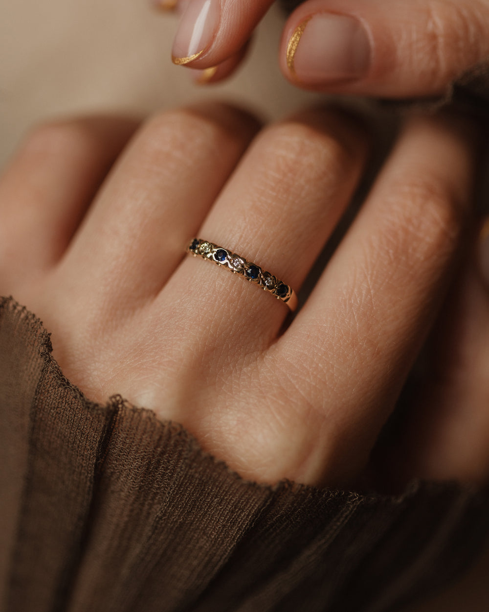 Gracia 1993 Vintage 9ct Gold Sapphire & Diamond Half Eternity Ring