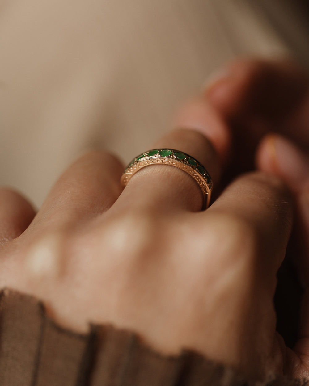 Solana 1978 Vintage 9ct Gold Emerald Half Eternity Ring