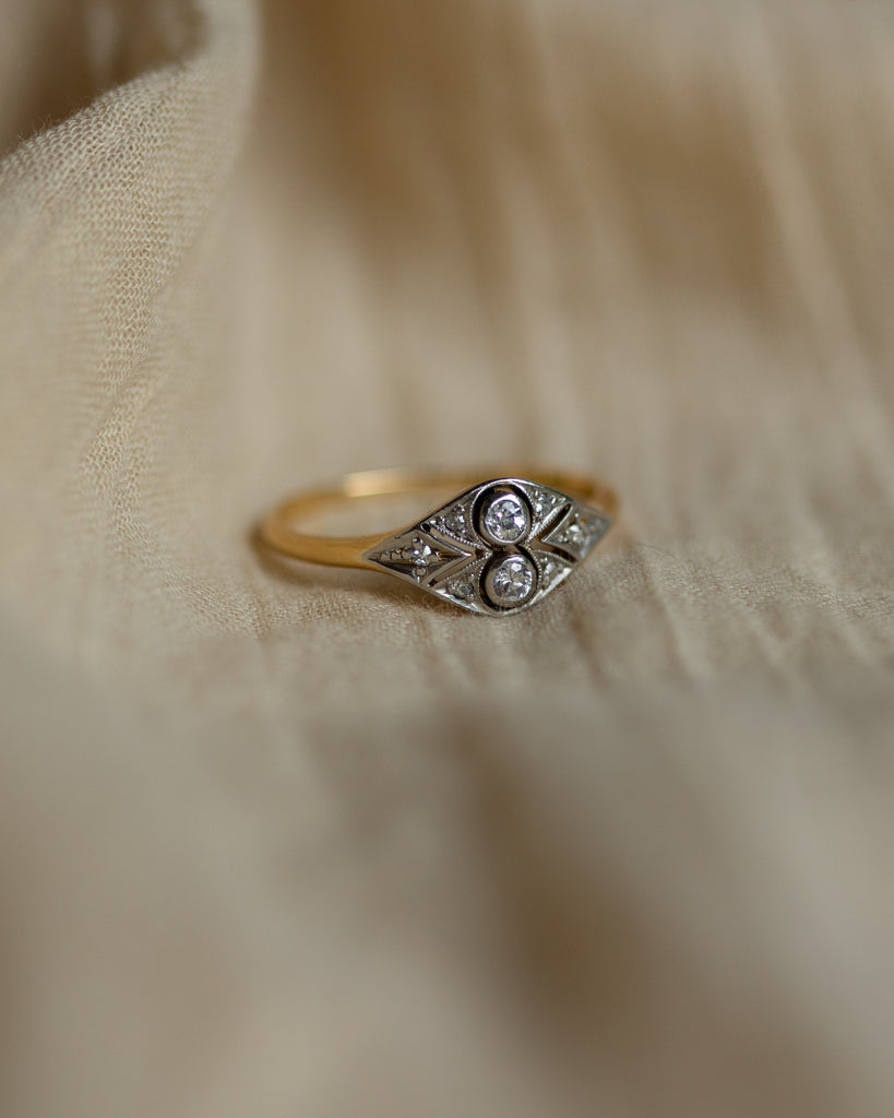 Edythe Antique Art Deco 18ct Gold Diamond Panel Ring