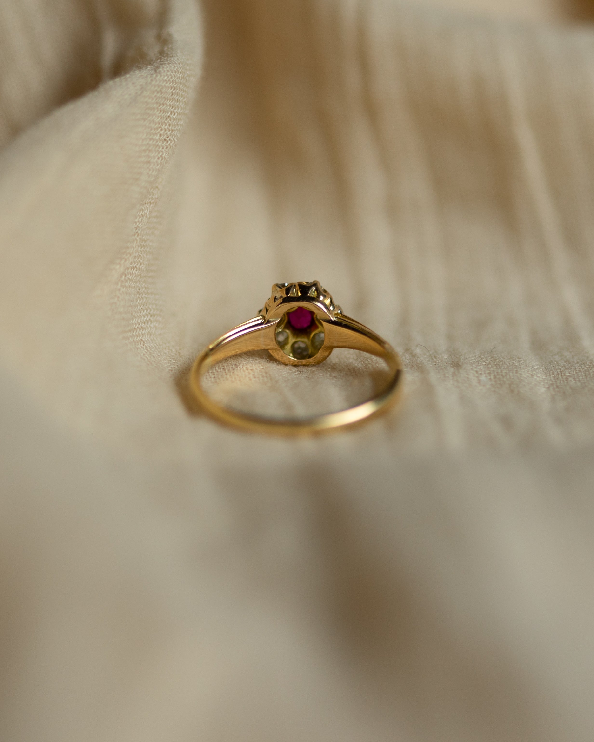Violet Antique 18ct Gold Ruby & Diamond Cluster Ring