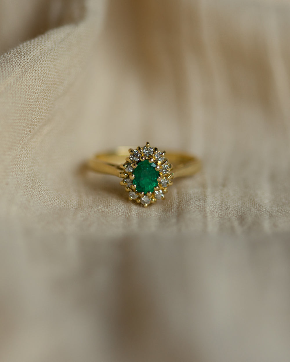 Margaux 1987 Vintage 18ct Gold Emerald & Diamond Cluster Ring