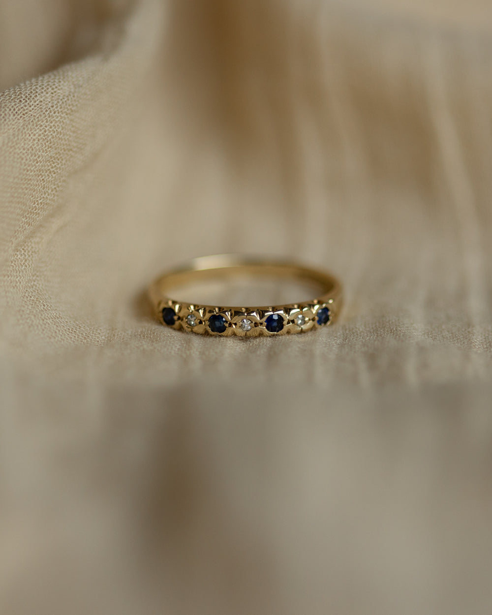 Gracia 1993 Vintage 9ct Gold Sapphire & Diamond Half Eternity Ring