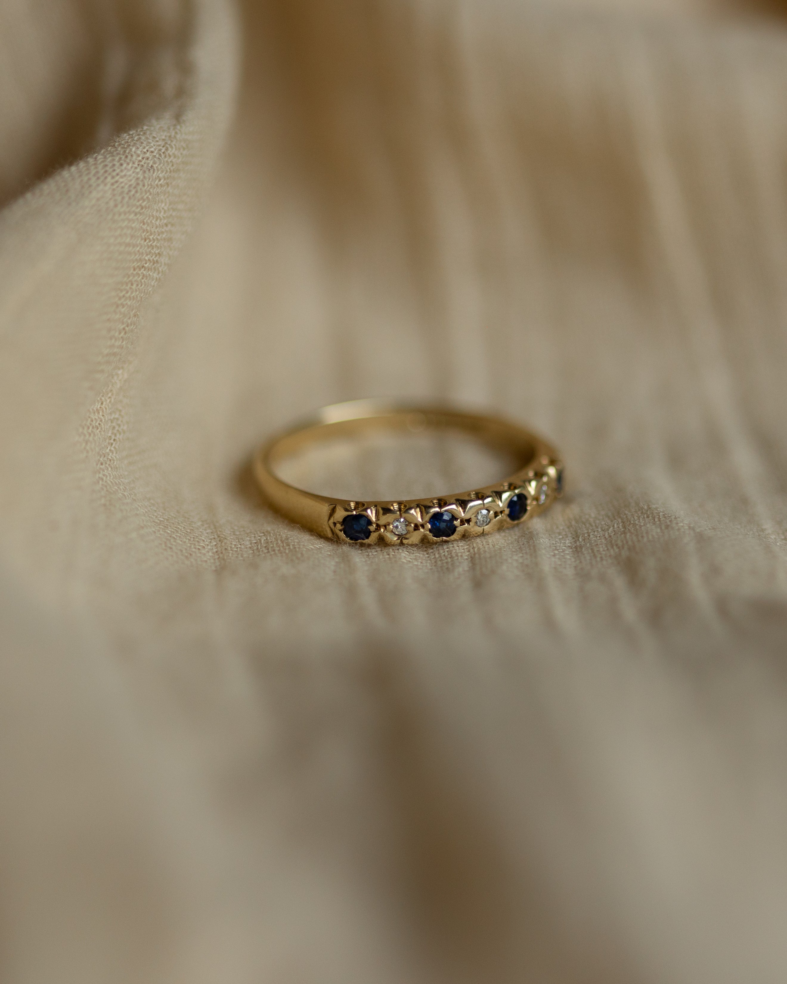 Gracia 1993 Vintage 9ct Gold Sapphire & Diamond Half Eternity Ring