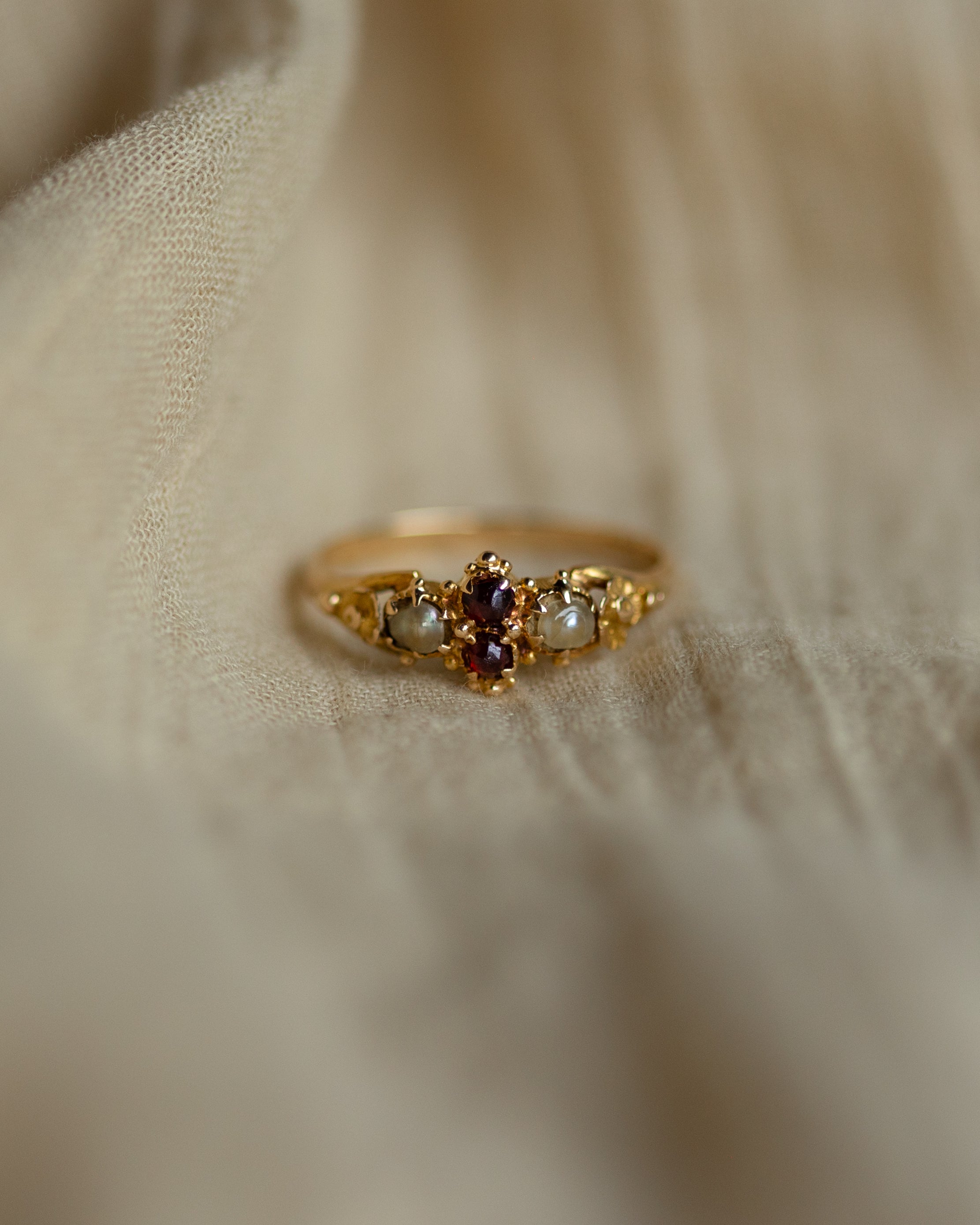 Etta Antique Victorian 14ct Gold Garnet & Pearl Ring