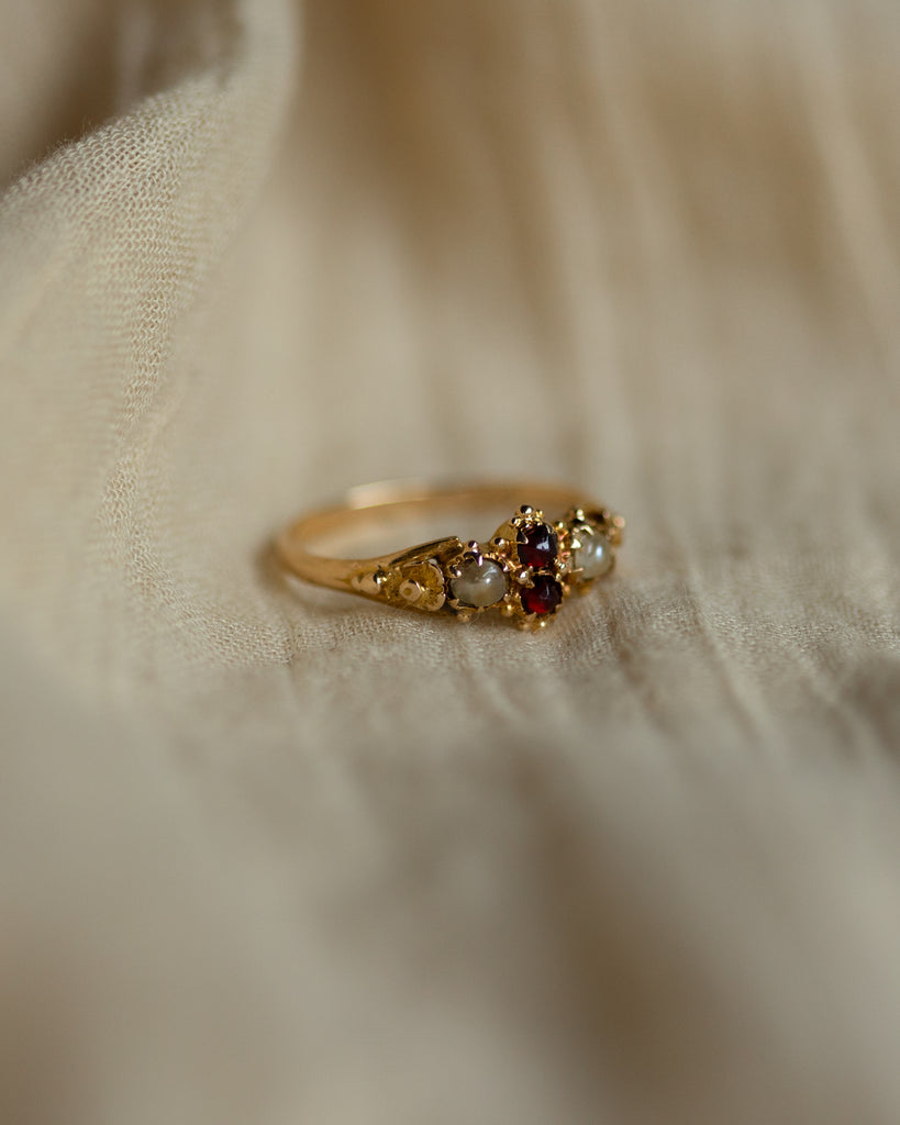 Etta Antique Victorian 14ct Gold Garnet & Pearl Ring