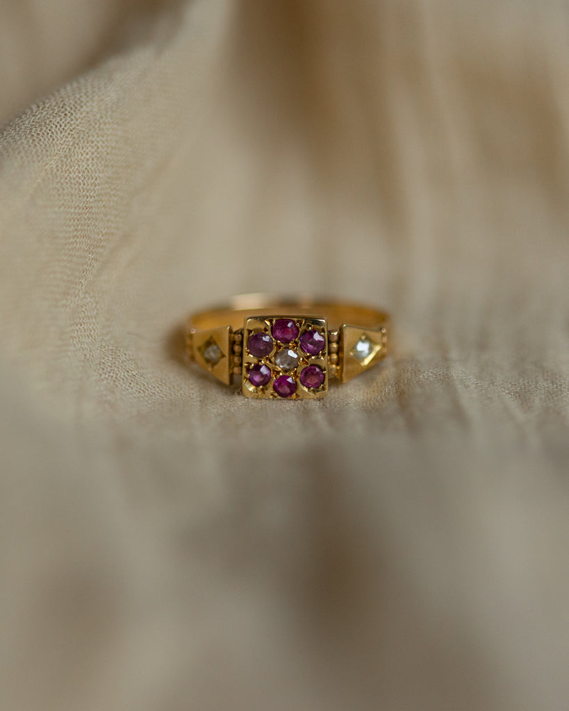 Henrietta Antique 15ct Gold Ruby & Diamond Cluster Ring