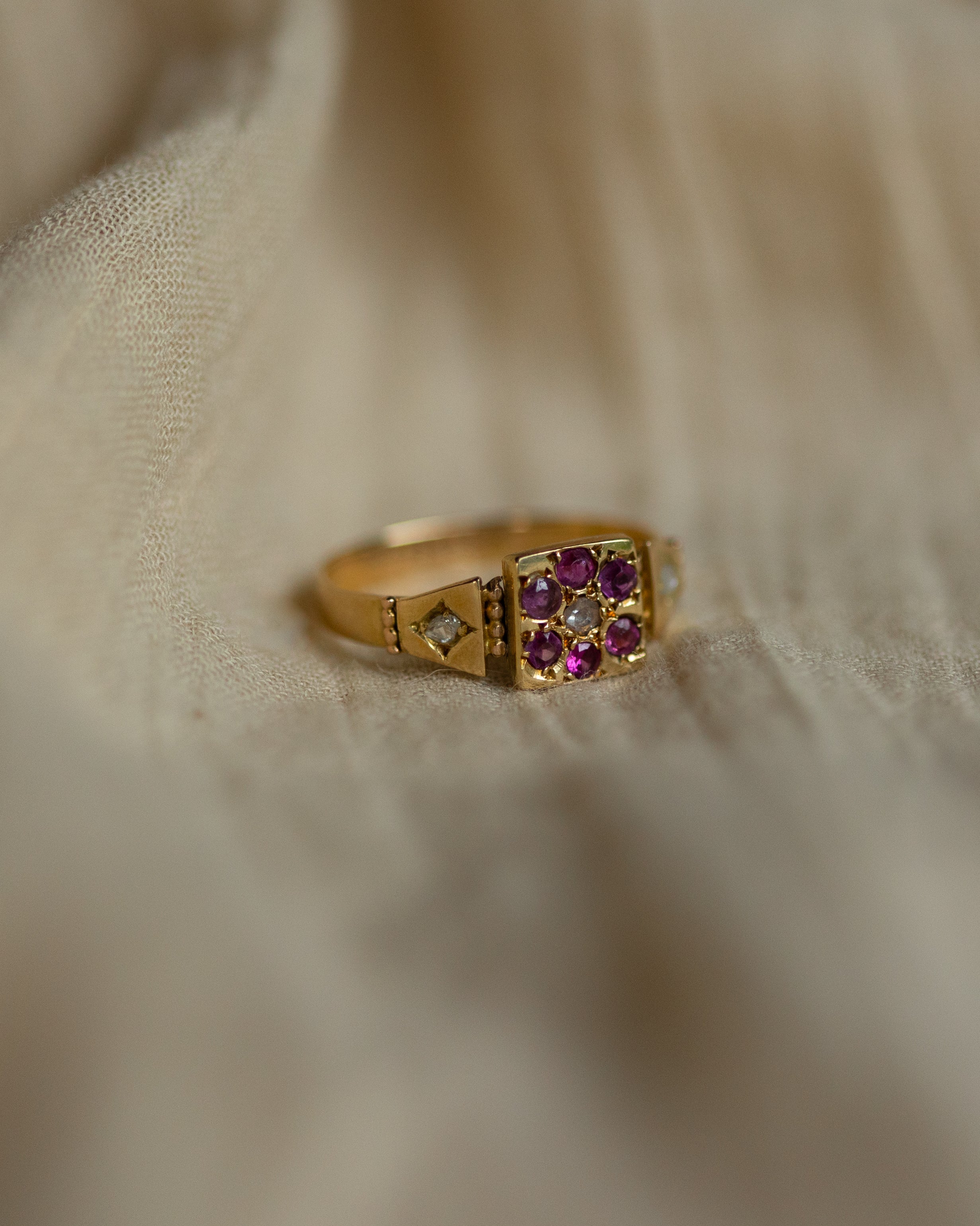 Henrietta Antique 15ct Gold Ruby & Diamond Cluster Ring