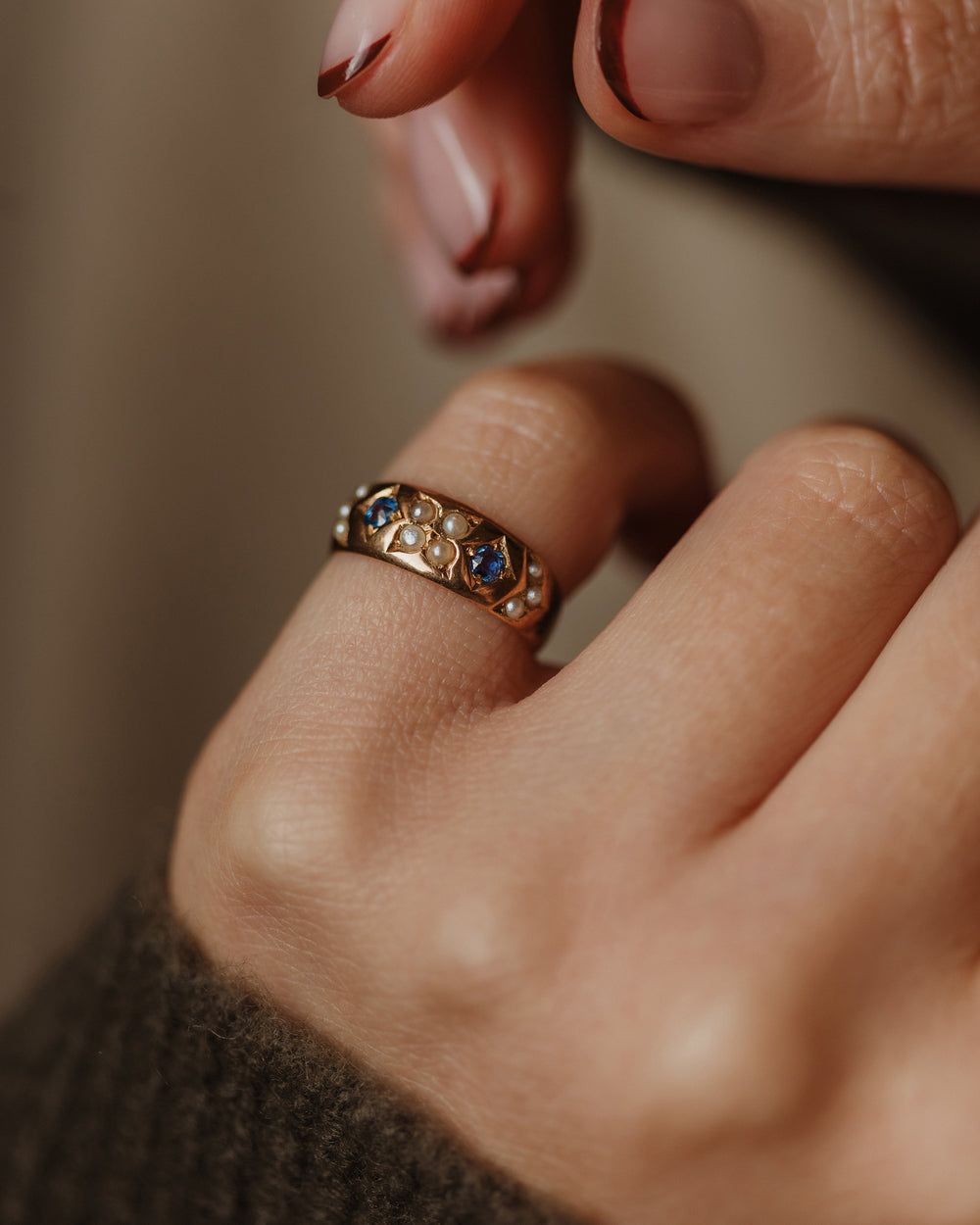 Dottie Antique 15ct Gold Sapphire & Pearl Ring