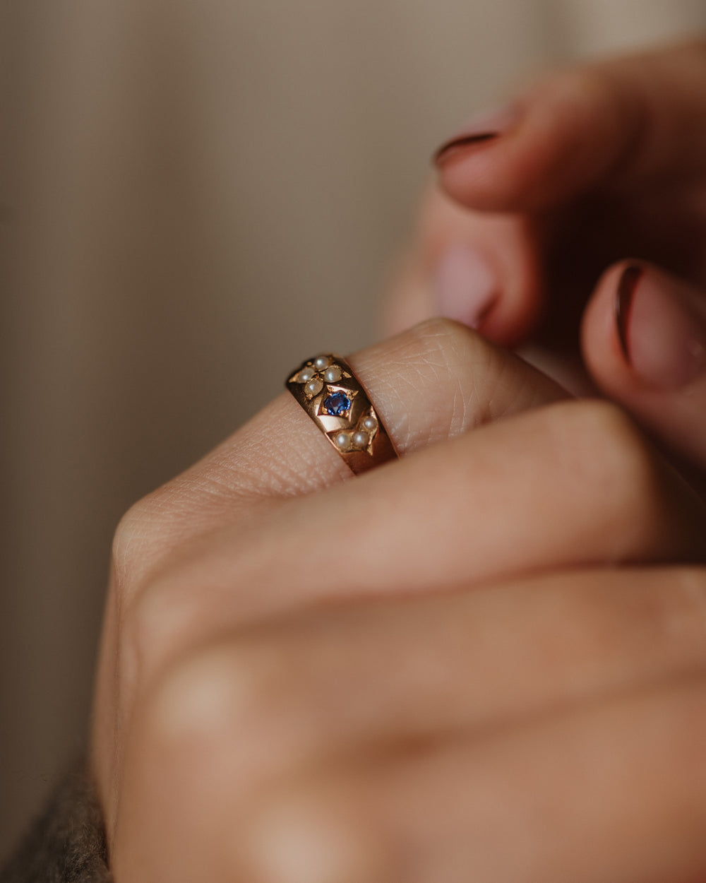 Dottie Antique 15ct Gold Sapphire & Pearl Ring