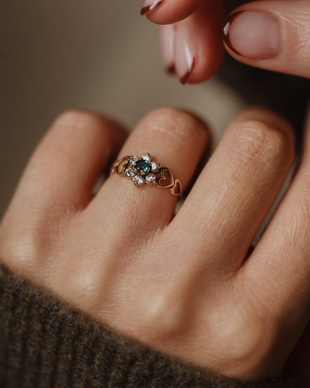 Claribel 1993 Vintage 9ct Gold Blue Topaz & CZ Flowerhead Cluster Ring