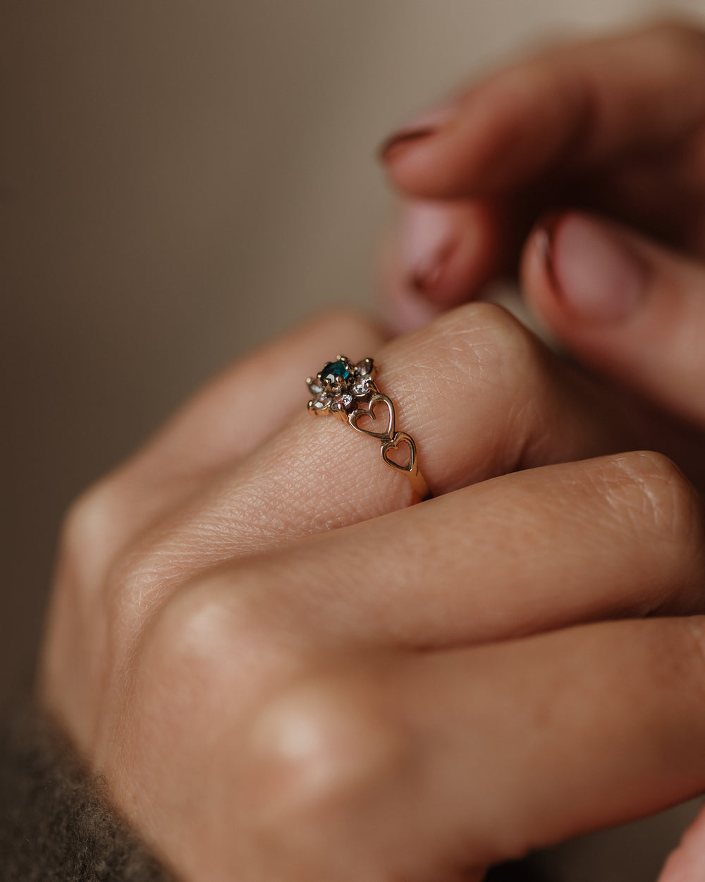 Claribel 1993 Vintage 9ct Gold Blue Topaz & CZ Flowerhead Cluster Ring